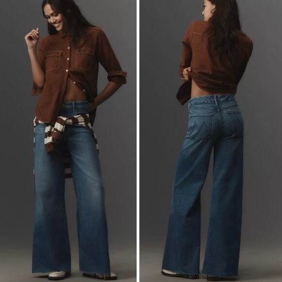 MOTHER The Roller Fray High-Rise Wide-Leg Jeans in Work Hard Play Hard Size 30 - Picture 1 of 11